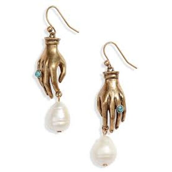 Tory Burch hand drop pearl statement logo drop earrings - Picture 6 of 7